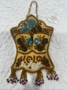 Beaded Floral Accent Pouch in Yellow and Turquoise Iroquois match holder